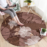 Hawaii Round Carpet Brown Polynesian Monstera Patterns - Polynesian Pride