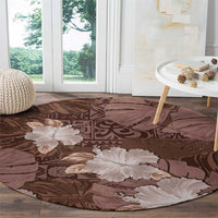 Hawaii Round Carpet Brown Polynesian Monstera Patterns - Polynesian Pride