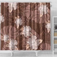 Hawaii Shower Curtain Brown Polynesian Monstera Patterns - Polynesian Pride