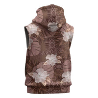 Hawaii Sleeveless Zip Hoodie Brown Polynesian Monstera Patterns - Polynesian Pride