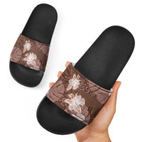 Hawaii Slide Sandals Brown Polynesian Monstera Patterns - Polynesian Pride