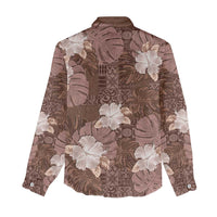 Hawaii Women Casual Shirt Brown Polynesian Monstera Patterns - Polynesian Pride