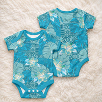 Hawaii Baby Onesie Teal Polynesian Monstera Patterns