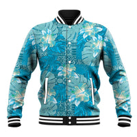 Hawaii Baseball Jacket Teal Polynesian Monstera Patterns - Polynesian Pride