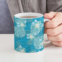 Hawaii Ceramic Mug Teal Polynesian Monstera Patterns - Polynesian Pride