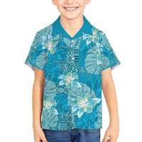 Hawaii Family Matching Puletasi and Hawaiian Shirt Teal Polynesian Monstera Patterns - Polynesian Pride