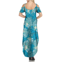 Hawaii Family Matching Summer Maxi Dress and Hawaiian Shirt Teal Polynesian Monstera Patterns DT05 - Polynesian Pride