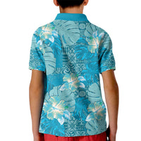 Hawaii Kid Polo Shirt Teal Polynesian Monstera Patterns - Polynesian Pride