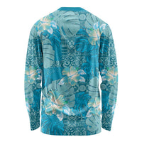 Hawaii Long Sleeve Shirt Teal Polynesian Monstera Patterns - Polynesian Pride