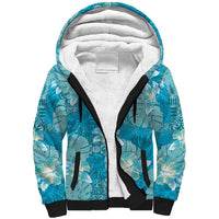 Hawaii Sherpa Hoodie Teal Polynesian Monstera Patterns - Polynesian Pride