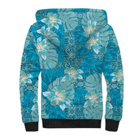 Hawaii Sherpa Hoodie Teal Polynesian Monstera Patterns - Polynesian Pride