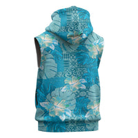 Hawaii Sleeveless Hoodie Teal Polynesian Monstera Patterns - Polynesian Pride