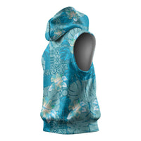 Hawaii Sleeveless Hoodie Teal Polynesian Monstera Patterns - Polynesian Pride