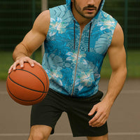 Hawaii Sleeveless Zip Hoodie Teal Polynesian Monstera Patterns DT05 - Polynesian Pride