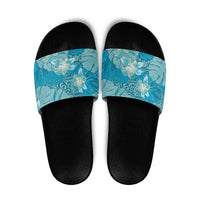 Hawaii Slide Sandals Teal Polynesian Monstera Patterns - Polynesian Pride