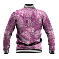 Hawaii Baseball Jacket Magenta Polynesian Monstera Patterns - Polynesian Pride