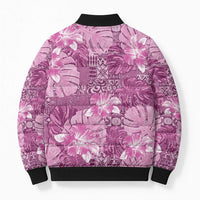 Hawaii Bomber Puffer Jacket Magenta Polynesian Monstera Patterns - Polynesian Pride