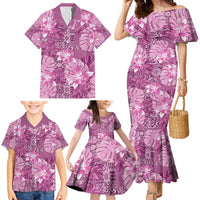 Hawaii Family Matching Mermaid Dress and Hawaiian Shirt Magenta Polynesian Monstera Patterns - Polynesian Pride