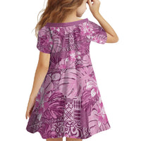 Hawaii Family Matching Off Shoulder Maxi Dress and Hawaiian Shirt Magenta Polynesian Monstera Patterns - Polynesian Pride