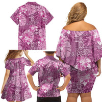 Hawaii Family Matching Off Shoulder Short Dress and Hawaiian Shirt Magenta Polynesian Monstera Patterns DT05 - Polynesian Pride