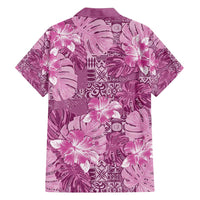 Hawaii Family Matching Puletasi and Hawaiian Shirt Magenta Polynesian Monstera Patterns - Polynesian Pride