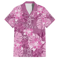 Hawaii Family Matching Short Sleeve Bodycon Dress and Hawaiian Shirt Magenta Polynesian Monstera Patterns - Polynesian Pride