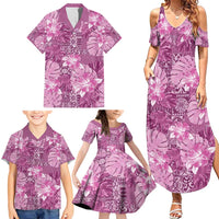 Hawaii Family Matching Summer Maxi Dress and Hawaiian Shirt Magenta Polynesian Monstera Patterns DT05 - Polynesian Pride
