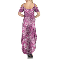 Hawaii Family Matching Summer Maxi Dress and Hawaiian Shirt Magenta Polynesian Monstera Patterns DT05 - Polynesian Pride