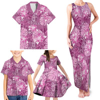 Hawaii Family Matching Tank Maxi Dress and Hawaiian Shirt Magenta Polynesian Monstera Patterns - Polynesian Pride