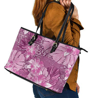 Hawaii Leather Tote Bag Magenta Polynesian Monstera Patterns DT05 - Polynesian Pride