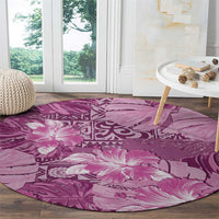 Hawaii Round Carpet Magenta Polynesian Monstera Patterns - Polynesian Pride