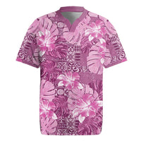 Hawaii Rugby Jersey Magenta Polynesian Monstera Patterns - Polynesian Pride