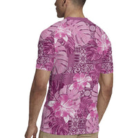 Hawaii Rugby Jersey Magenta Polynesian Monstera Patterns - Polynesian Pride