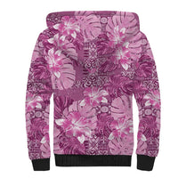 Hawaii Sherpa Hoodie Magenta Polynesian Monstera Patterns - Polynesian Pride