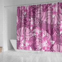 Hawaii Shower Curtain Magenta Polynesian Monstera Patterns - Polynesian Pride