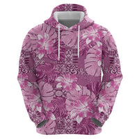 Hawaii Zip Hoodie Magenta Polynesian Monstera Patterns - Polynesian Pride