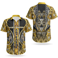 Aotearoa Ngati Whatua Couples Matching Short Sleeve Bodycon Dress and Hawaiian Shirt Maori Tribal Gold Paua Shell Pattern DT05 - Polynesian Pride