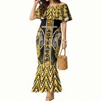 Aotearoa Ngati Whatua Mermaid Dress Maori Tribal Gold Paua Shell Pattern DT05 Women Yellow - Polynesian Pride