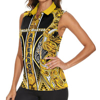 Aotearoa Ngati Whatua Women Sleeveless Polo Shirt Maori Tribal Gold Paua Shell Pattern DT05 - Polynesian Pride