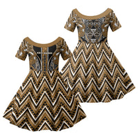 Aotearoa Kati Mamoe Family Matching Summer Maxi Dress and Hawaiian Shirt Maori Brown Tribal Paua Shell Pattern DT05 Daughter's Dress Brown - Polynesian Pride