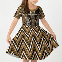 Aotearoa Kati Mamoe Kid Short Sleeve Dress Maori Brown Tribal Paua Shell Pattern DT05 KID Brown - Polynesian Pride