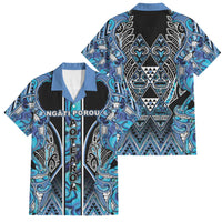 Aotearoa Ngati Porou Family Matching Puletasi and Hawaiian Shirt Maori Light Blue Tribal Paua Shell Pattern DT05 Dad's Shirt - Short Sleeve Blue - Polynesian Pride