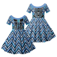Aotearoa Ngati Porou Family Matching Puletasi and Hawaiian Shirt Maori Light Blue Tribal Paua Shell Pattern DT05 Daughter's Dress Blue - Polynesian Pride