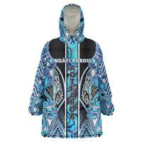 Aotearoa Ngati Porou Wearable Blanket Hoodie Maori Light Blue Tribal Paua Shell Pattern DT05 One Size Blue - Polynesian Pride