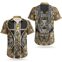 Aotearoa Waikato Tainui Couples Matching Short Sleeve Bodycon Dress and Hawaiian Shirt Maori Light Gold Tribal Paua Shell Pattern DT05 - Polynesian Pride