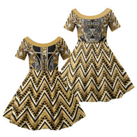 Aotearoa Waikato Tainui Family Matching Puletasi and Hawaiian Shirt Maori Light Gold Tribal Paua Shell Pattern DT05 Daughter's Dress Yellow - Polynesian Pride