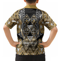 Aotearoa Waikato Tainui Kid Hawaiian Shirt Maori Light Gold Tribal Paua Shell Pattern DT05 - Polynesian Pride