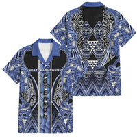 Aotearoa Ngati Kahungunu Family Matching Puletasi and Hawaiian Shirt Maori Tribal Blue Paua Shell Pattern DT05 Dad's Shirt - Short Sleeve Blue - Polynesian Pride
