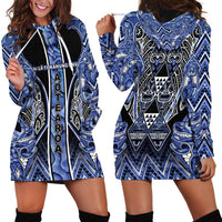 Aotearoa Ngati Kahungunu Hoodie Dress Maori Tribal Blue Paua Shell Pattern DT05 - Polynesian Pride