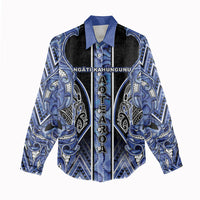 Aotearoa Ngati Kahungunu Women Casual Shirt Maori Tribal Blue Paua Shell Pattern DT05 - Polynesian Pride